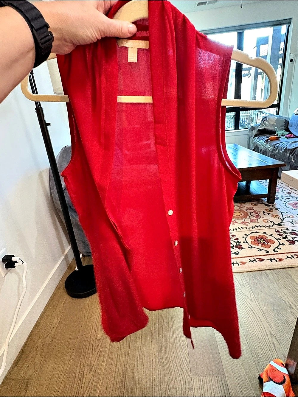 Banana Republic Sleeveless Tie-Neck Button-Front Blouse Red Size 2